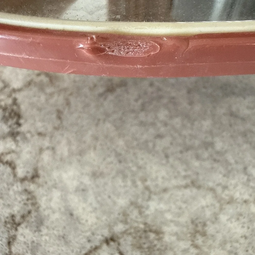 Vintage Hand Held Mirror Mauve Pink Textured Plastic 11 Inch